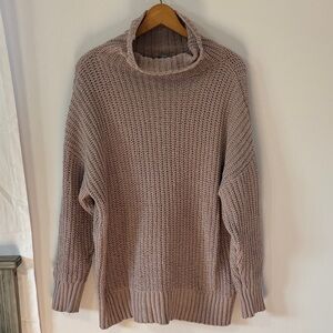 aerie Oversized Chunky Knit Turtleneck Sweater in Taupe